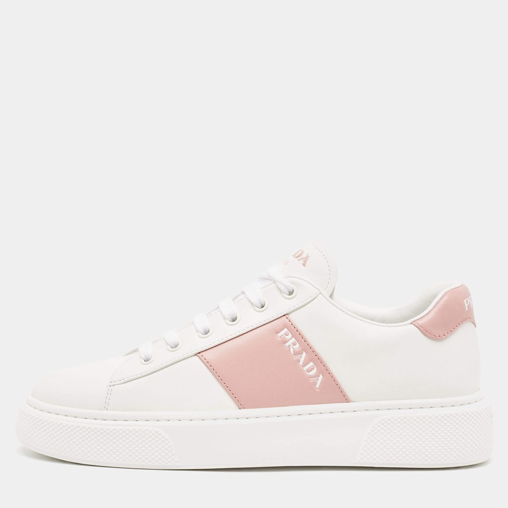 Prada Leather Sneakers in White and Pink